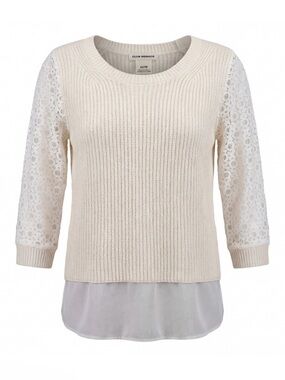 Club Monaco Cream Lace Sleeve Layered Hem Sweater Blouse - Size XS